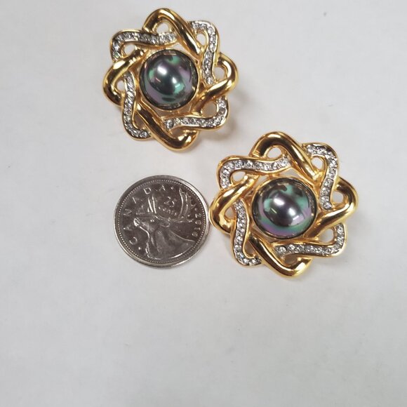 Fifth Ave Collection Faux Tahitian Pearl Rhinestone Clip Earrings - Picture 8 of 8